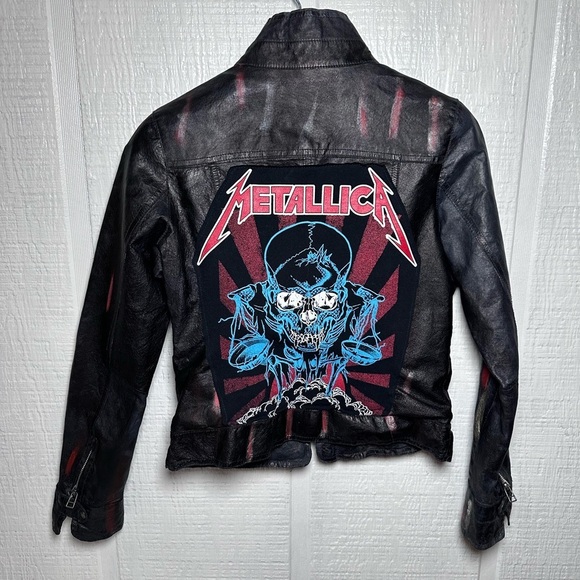 Metallica Leather Jacket Upcycle hand colored and decorated well loved - Picture 5 of 17